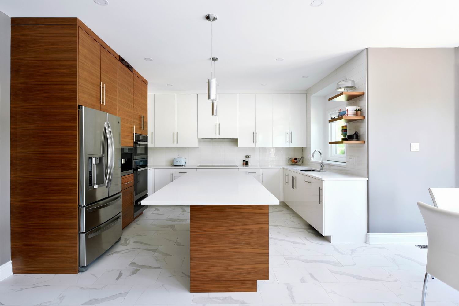 two-tone contemporary kitchen in white and walnut Amsted Design-Build Ottawa renovations